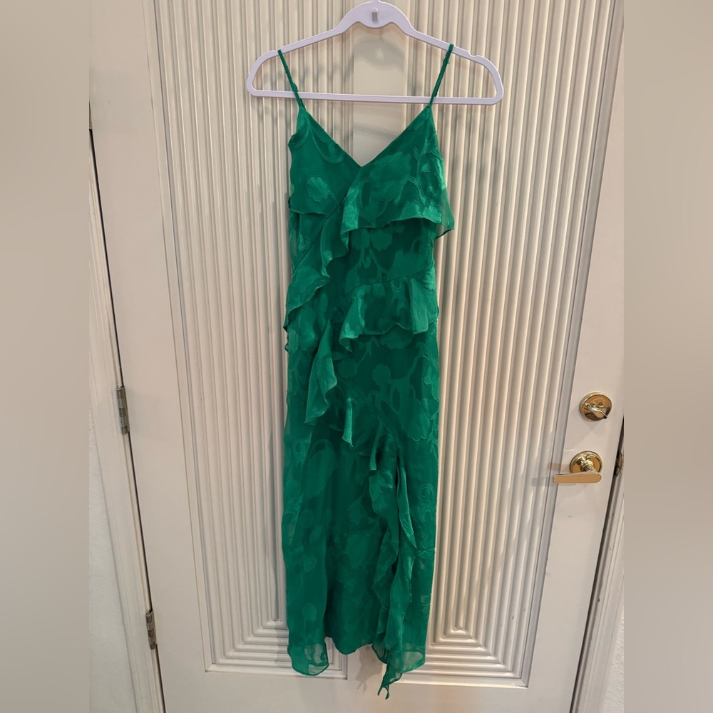 Elegant Green Ruffle Maxi Dress XS